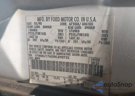 1998 Ford Expedition Eddie Bauer/Xlt из США, поврежденный, VIN 1FMRU176XWLB98732